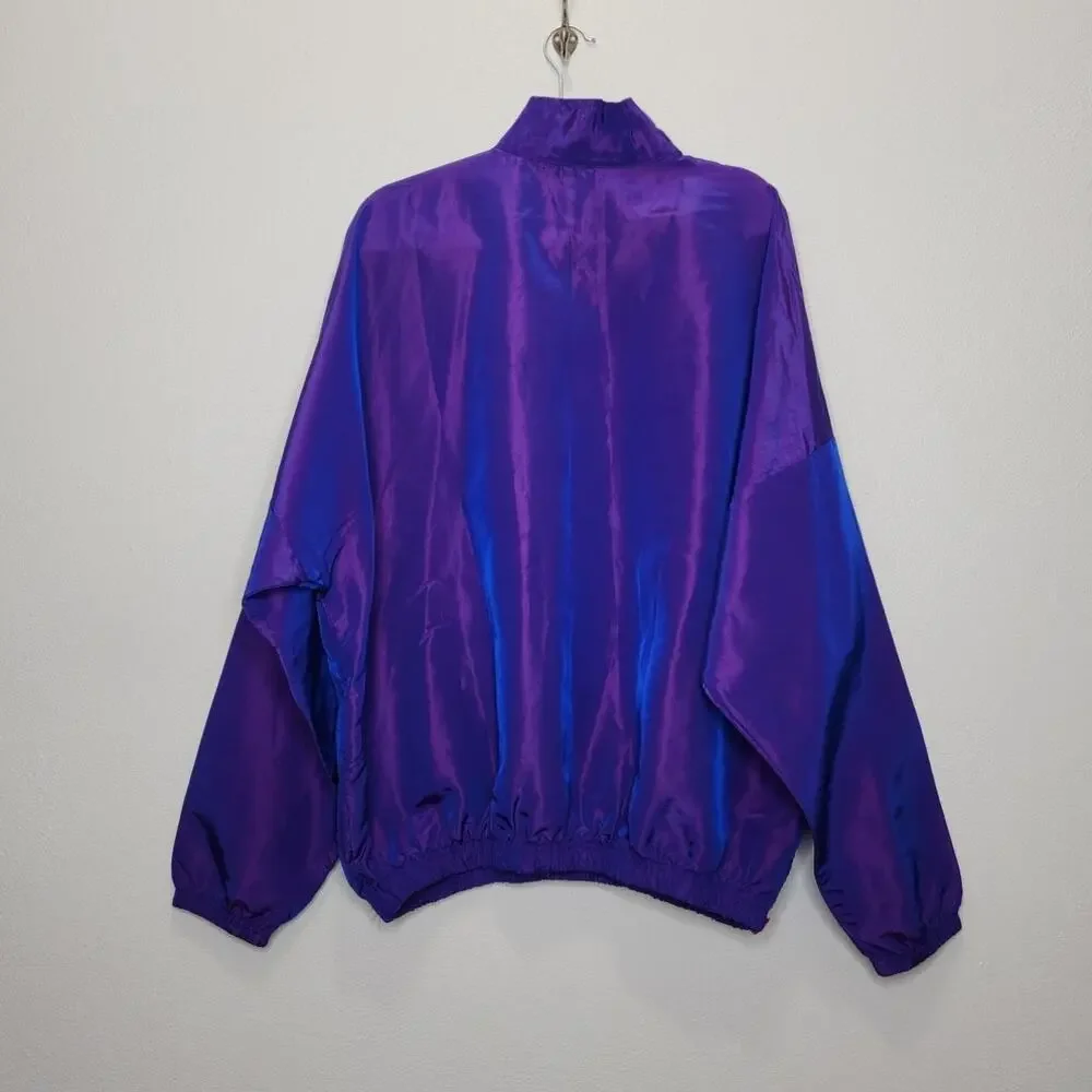 Vintage Iridescent Windbreaker Zip Jacket Purple Blue 80s 90s LOCO OSFA